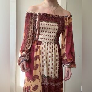 Flying Tomato Multicolor Patchwork Long Sleeve Maxi Dress